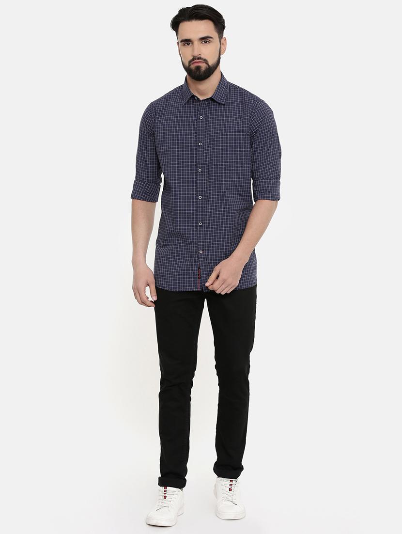 navy blue checkered casual shirt - 16661493 - Standard Image - 3