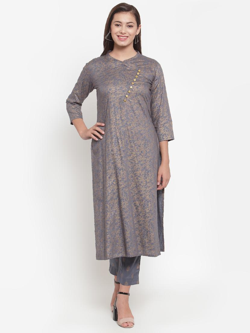 gold floral print straight kurta - 16663020 -  Zoom Image - 0
