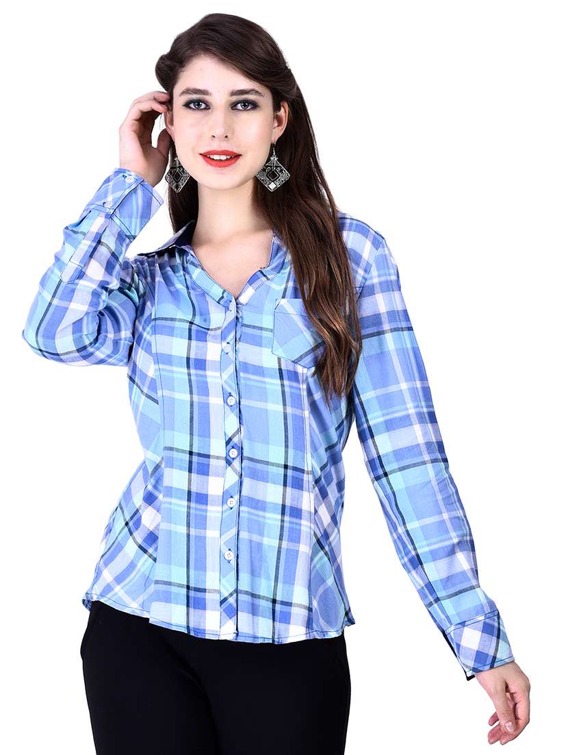 Mandarin Neck Checkered Shirt 