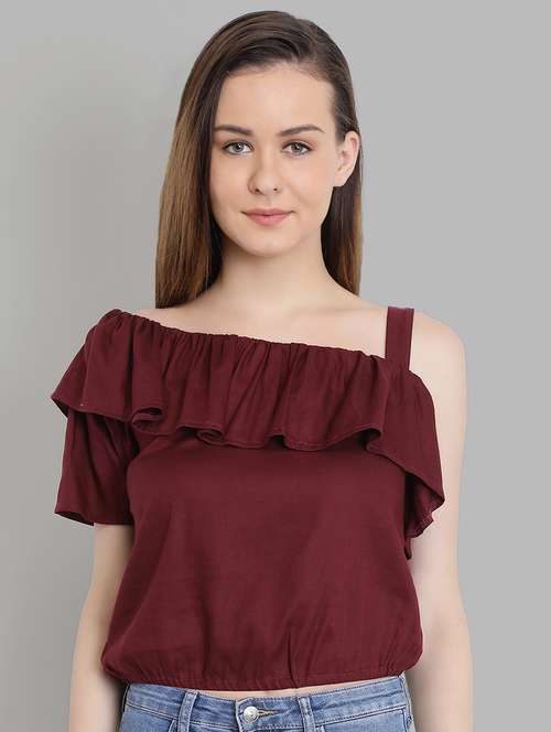 single shoulder ruffled crop top - 16664810 - Standard Image - 0