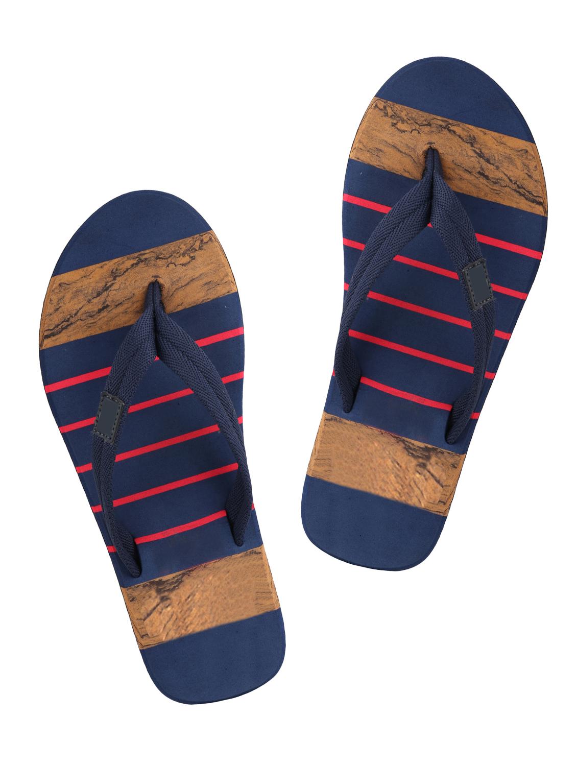 blue synthetic & mesh slip on flip flops