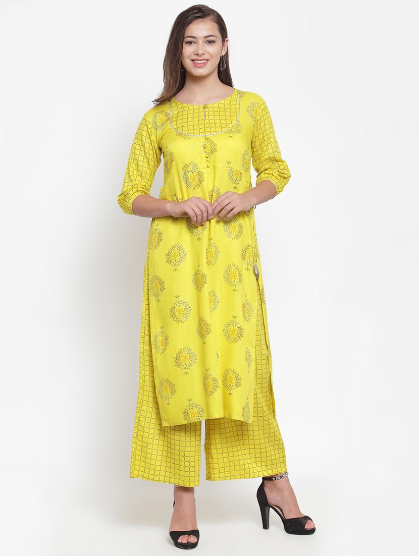 foil print straight kurta palazzo set - 16666422 -  Zoom Image - 0