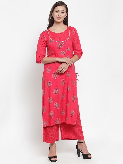 foil print straight kurta palazzo set - 16666423 -  Standard Image - 0