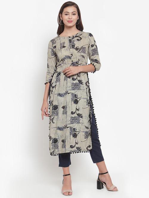 floral print straight kurta pant set - 16666434 -  Standard Image - 0