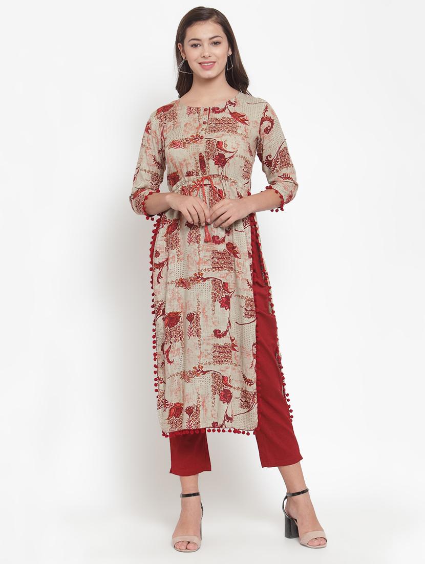 floral print straight kurta pant set - 16666435 - Zoom Image - 0