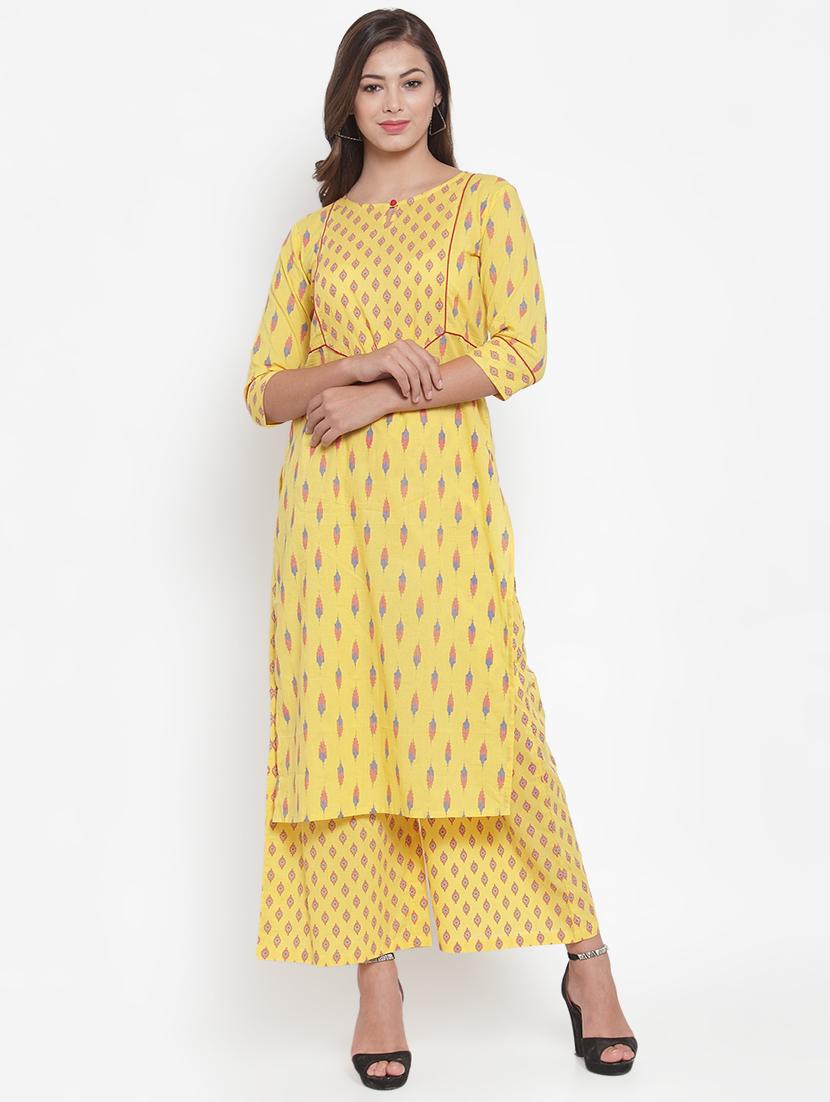 ikat print straight kurta palazzo set - 16666439 -  Zoom Image - 0
