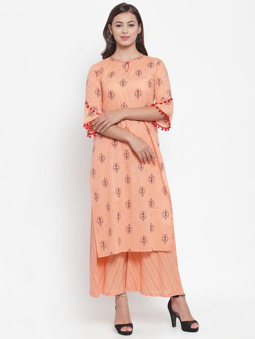 printed straight kurta palazzo set - 16666444 - Zoom Image - 0