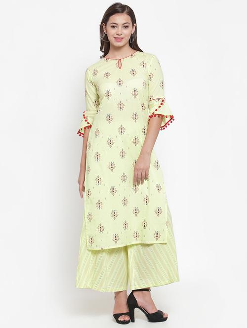 printed straight kurta palazzo set - 16666445 - Standard Image - 0