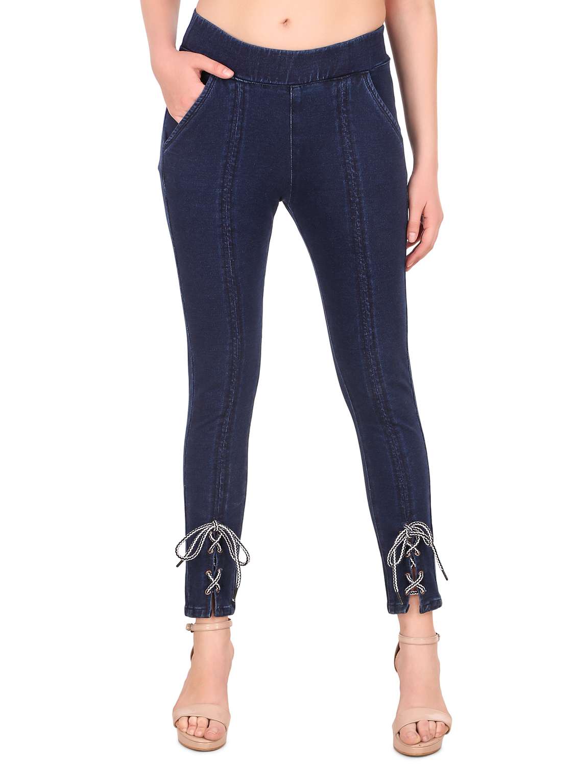 criss cross tie up denim jegging - 16667402 - Zoom Image - 0