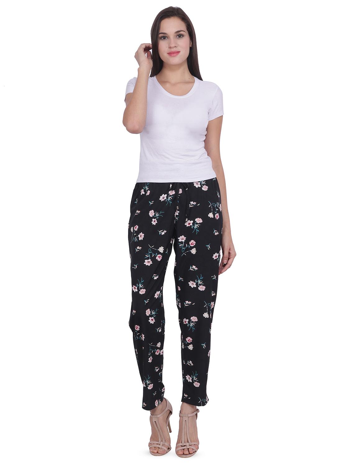 drawstring floral flat front trouser - 16668305 - Standard Image - 3