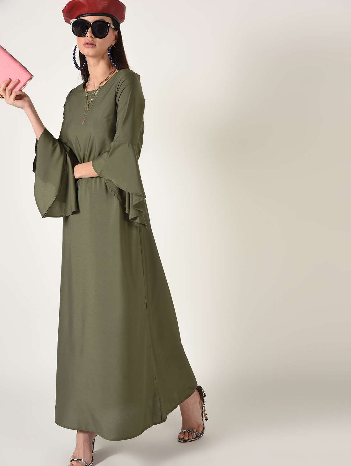 bell sleeved round neck maxi dress