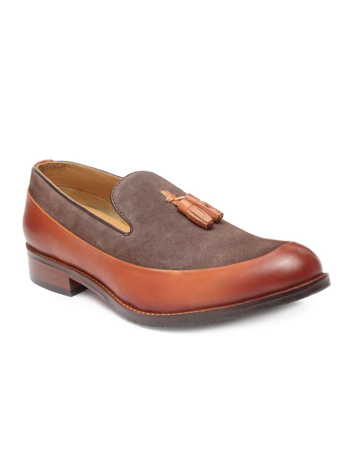 brown leatherette tassel slip ons