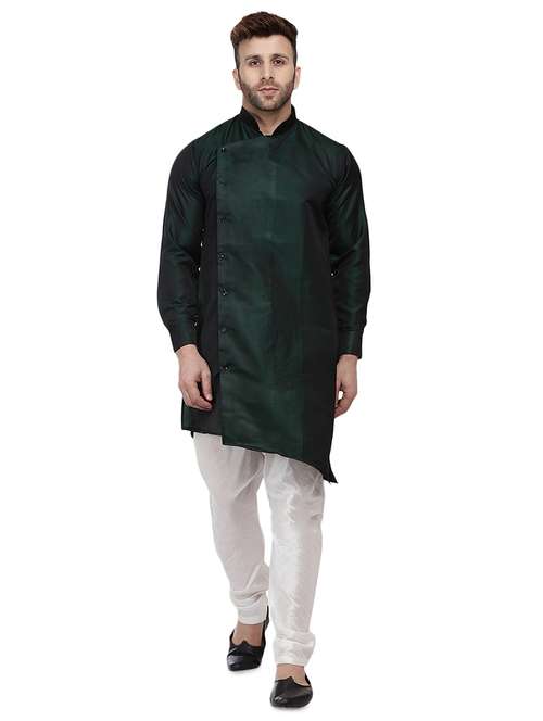 green dupion solid asymmetric kurta - 16671762 -  Standard Image - 0