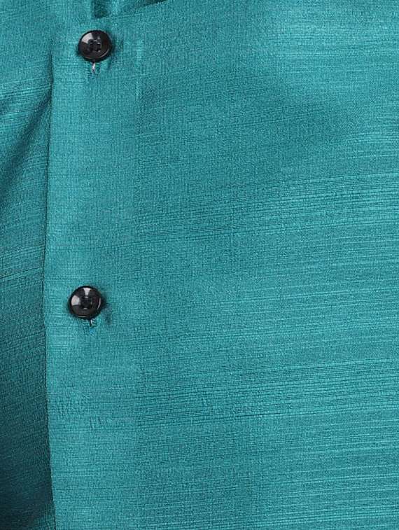 men teal solid asymmetric kurta - 16671763 - Standard Image - 3