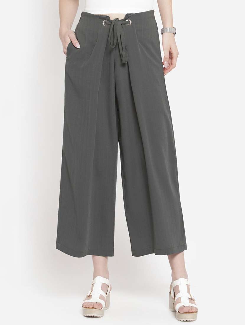 drawstring tie knot wide leg trouser