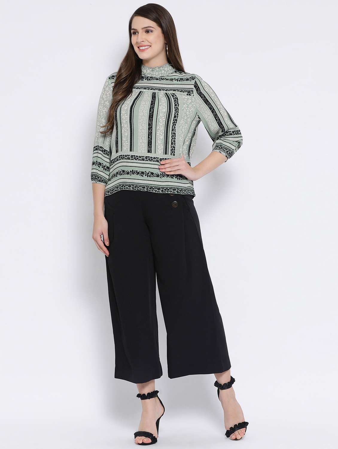 mock neck frill detail floral top - 16673801 -  Standard Image - 3