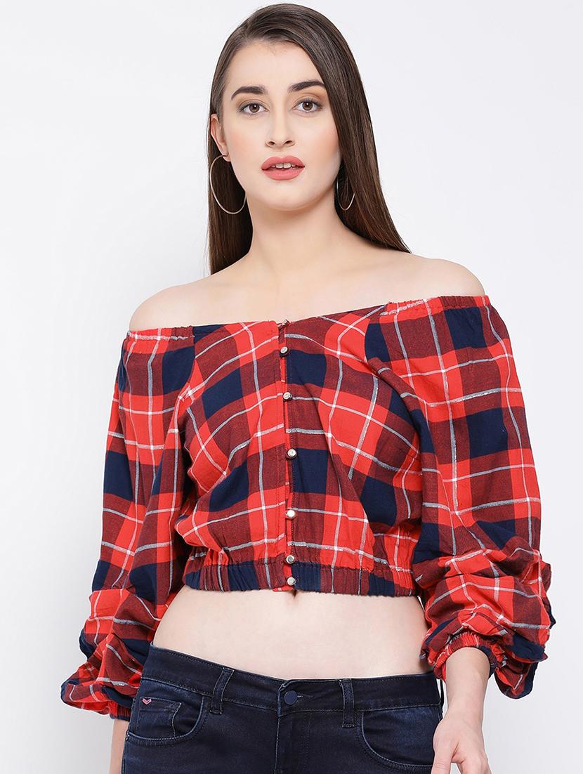 off shoulder gingham top - 16673815 - Zoom Image - 0