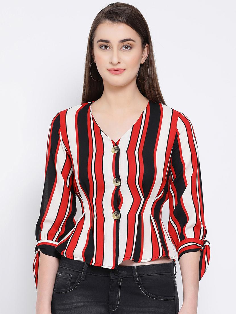 button detail side tie up striped top - 16673825 - Zoom Image - 0