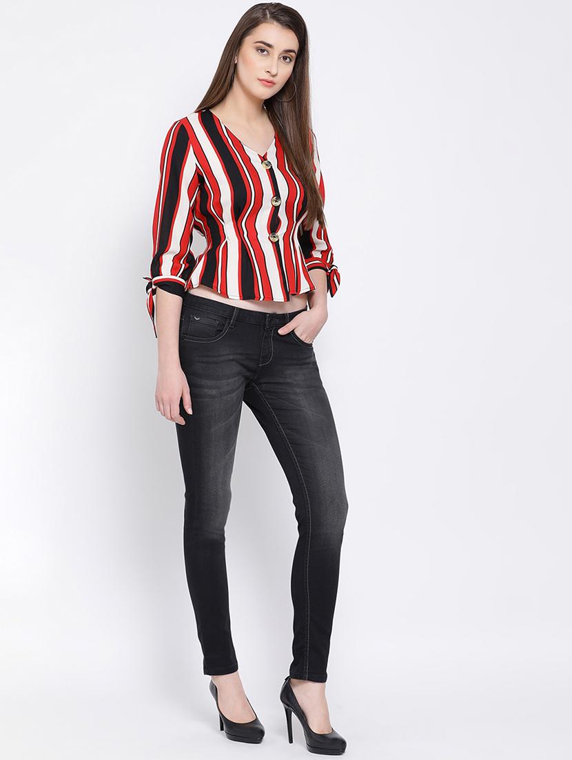 button detail side tie up striped top - 16673825 - Standard Image - 3