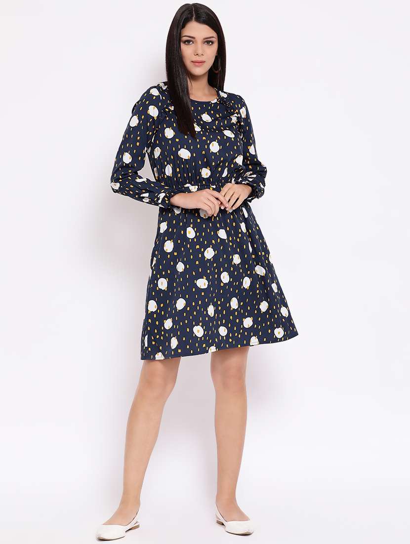round neck frill trim floral a-line dress - 16673860 -  Standard Image - 3