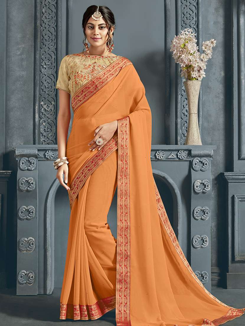 solid bordered saree with blouse