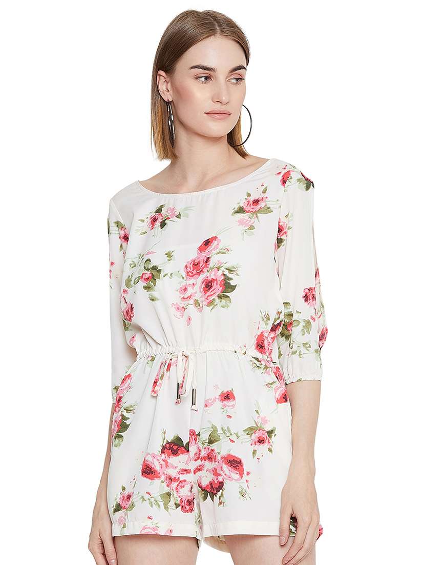 slit sleeved drawstring floral romper