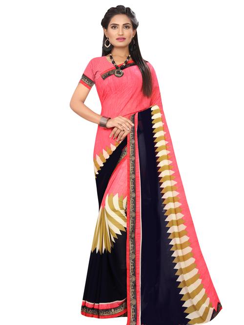 women's printed pink colored saree with blouse - 16675106 - Standard Image - 0