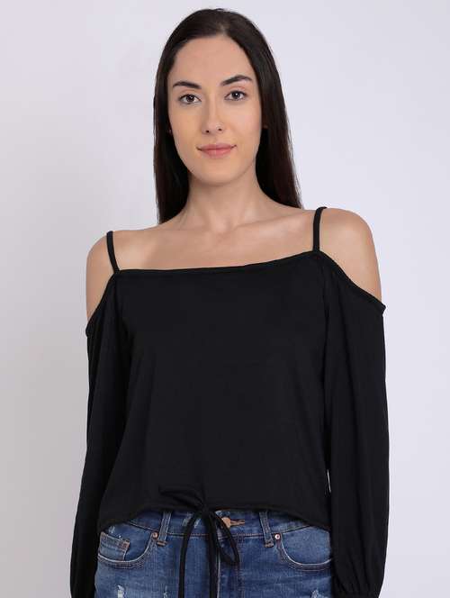 cold shoulder knotted hem top - 16675221 -  Standard Image - 0