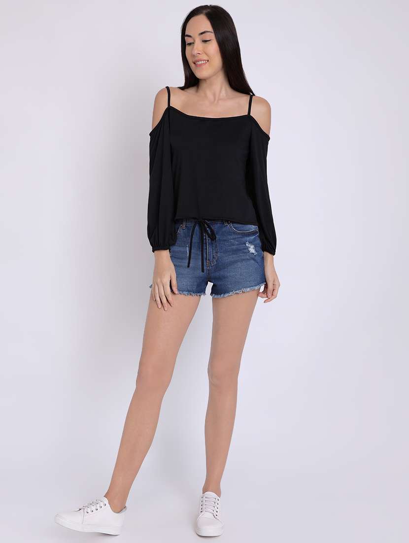 cold shoulder knotted hem top - 16675221 -  Standard Image - 3