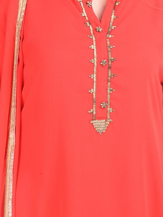 solid kurta palazzo suit set - 16677571 - Standard Image - 3