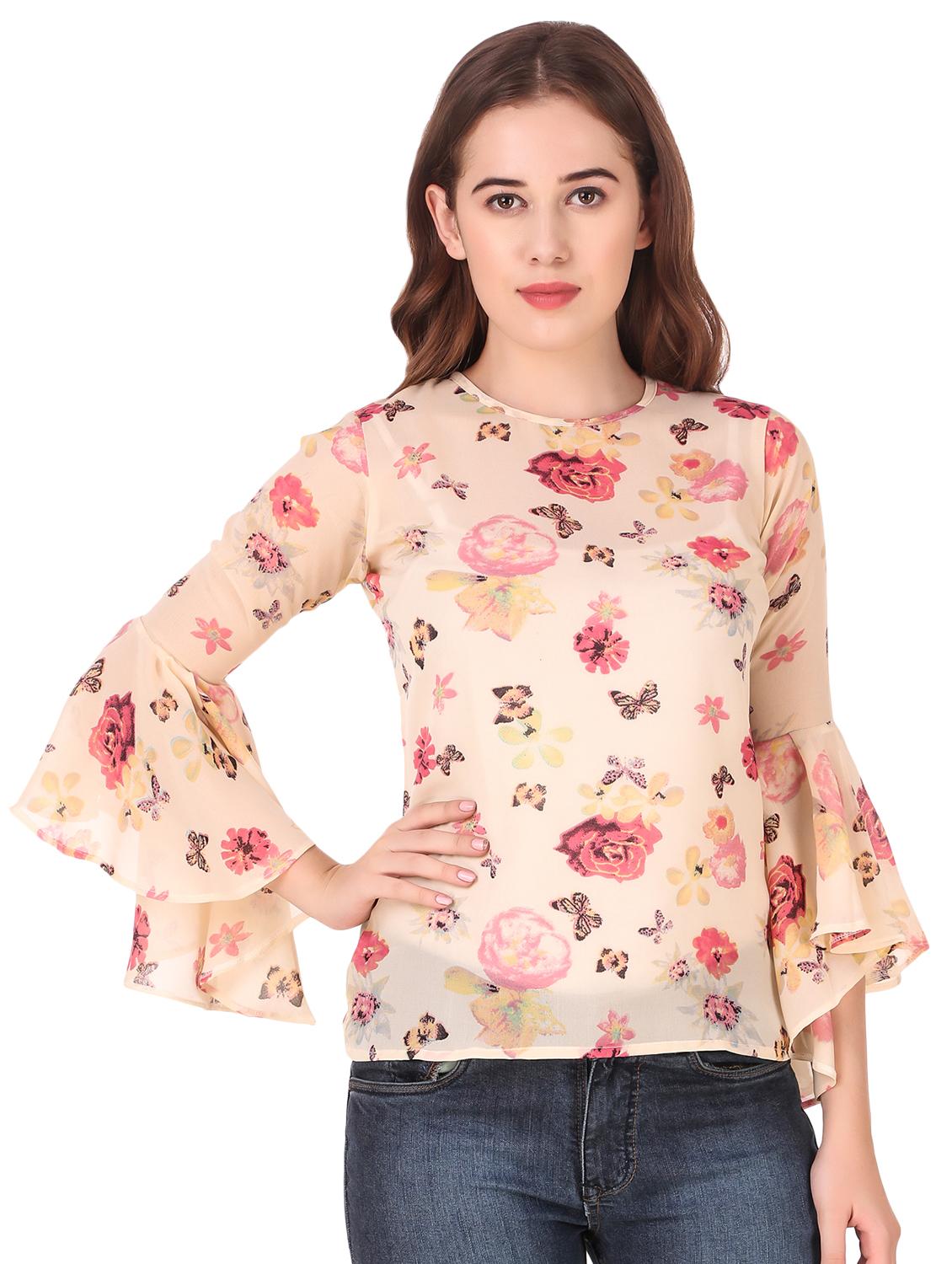 round neck bell sleeved floral top - 16677909 -  Zoom Image - 0