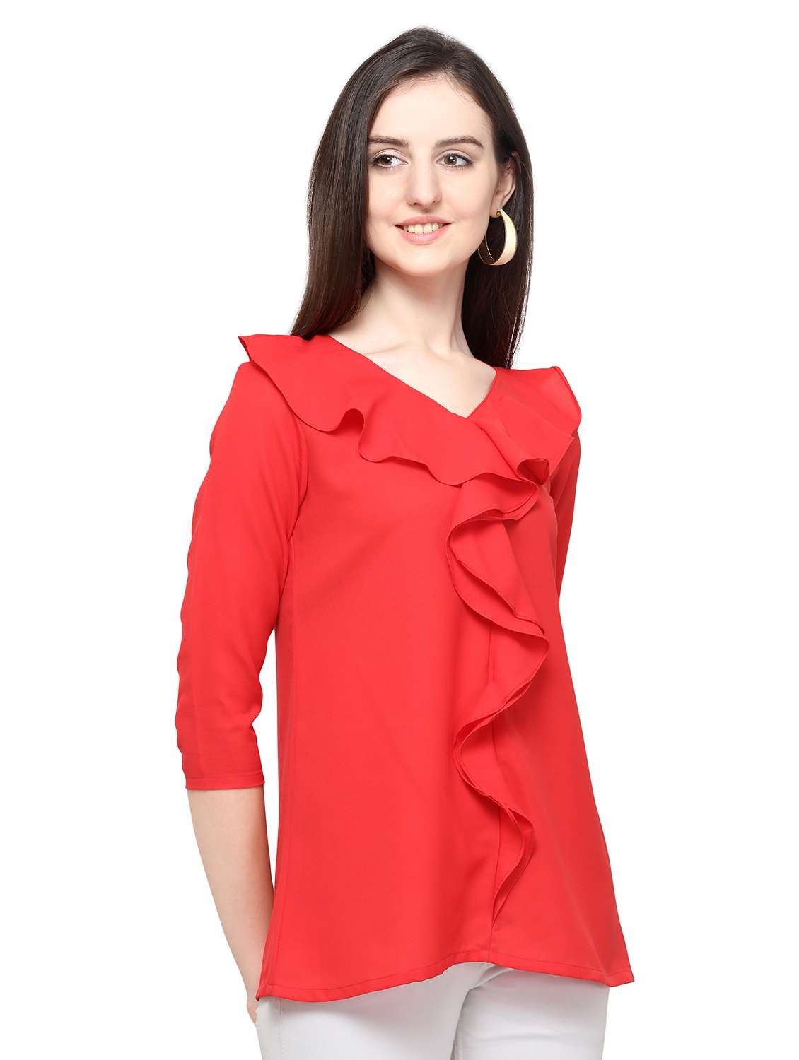 women's ruffle v neck top