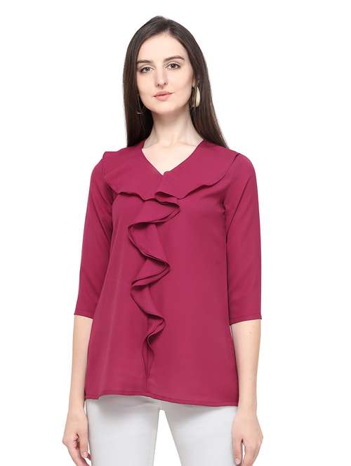 women's ruffle v neck top - 16680452 -  Standard Image - 0