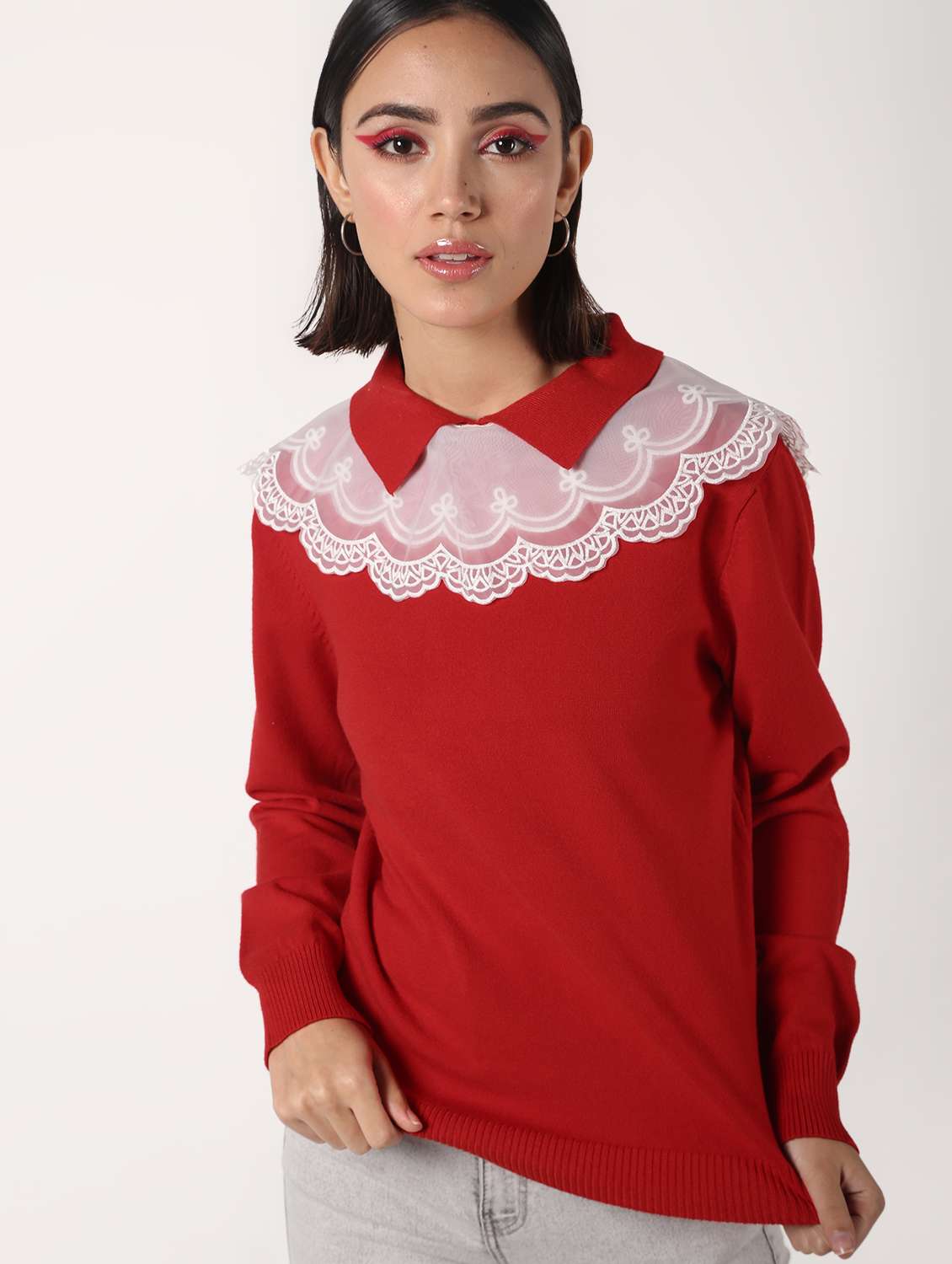 embellished neck cape detail wool blend pullover