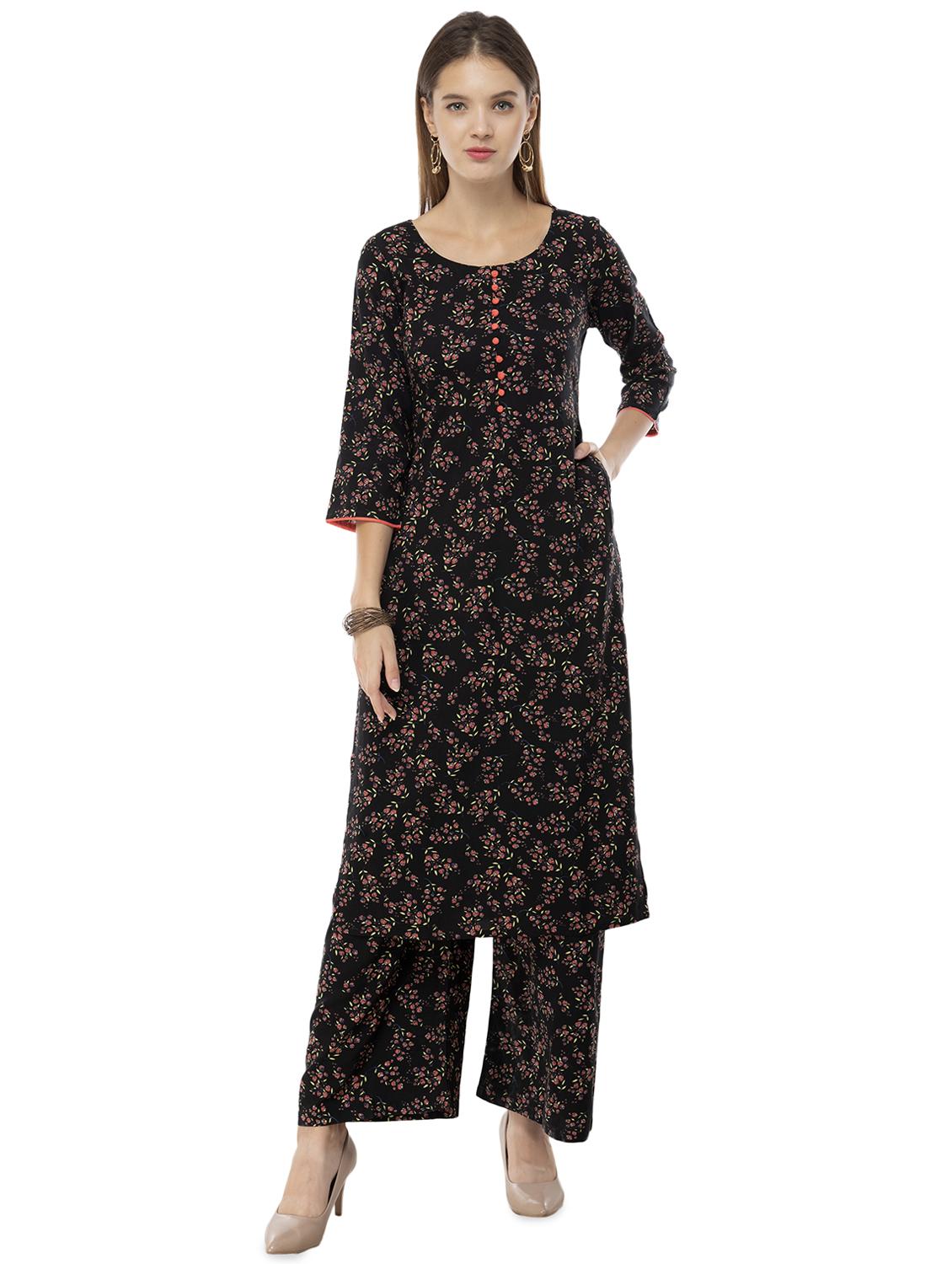 floral printed with palazzo kurta - 16682435 - Zoom Image - 0