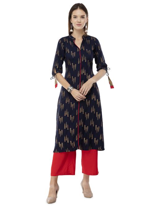 block printed a-line kurta with palazzo set - 16682437 - Standard Image - 0
