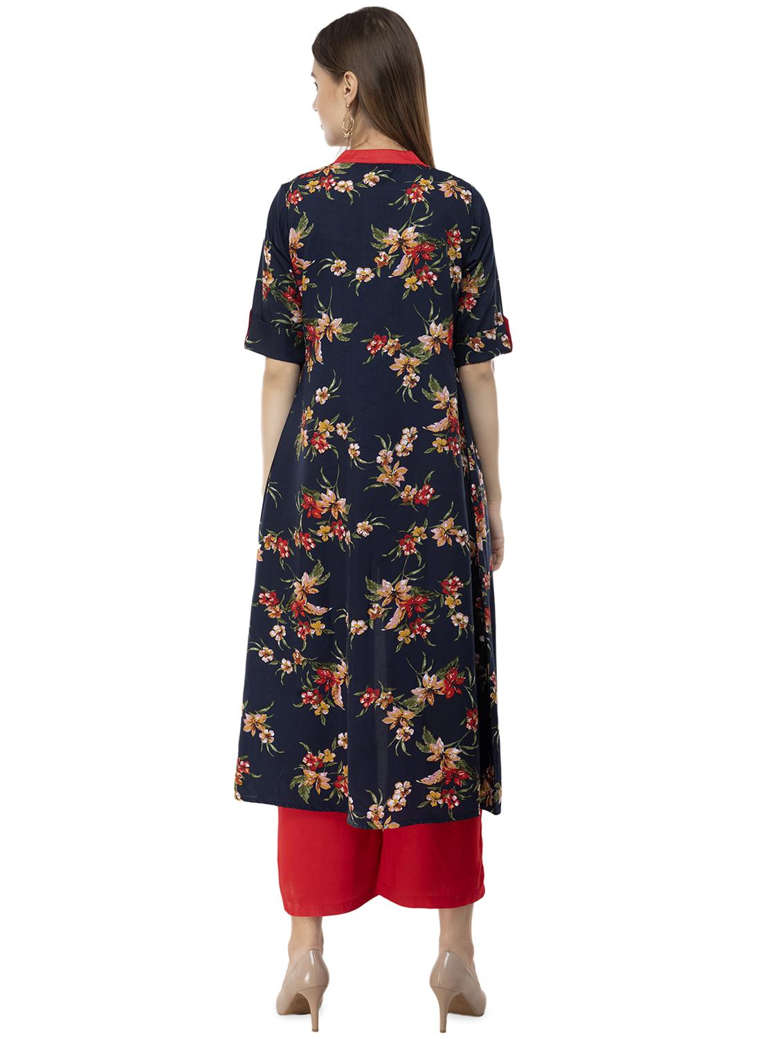floral printed buttoned kurta with palazzo set - 16682442 - Standard Image - 3
