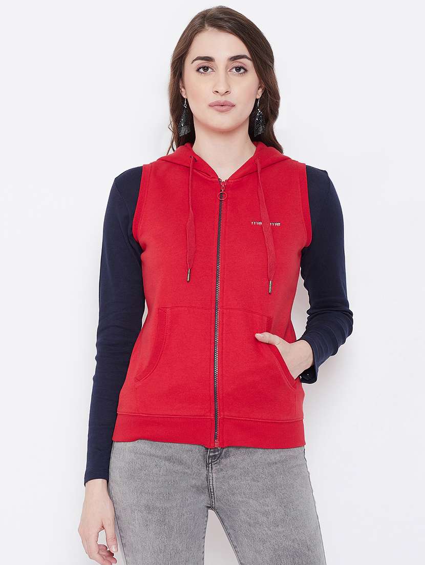 Buy online Back Stripe Hooded Sleeveless Jacket from jackets and