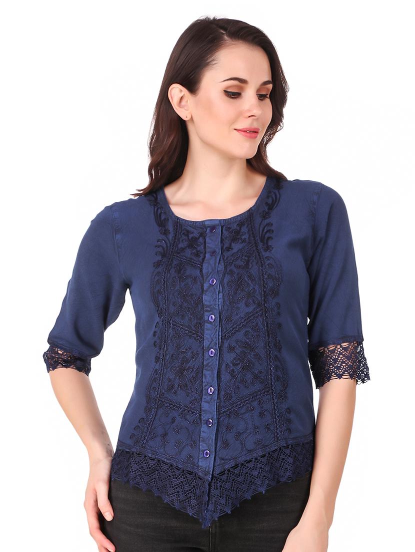 round neck embroidered laced detai top - 16684366 - Zoom Image - 0