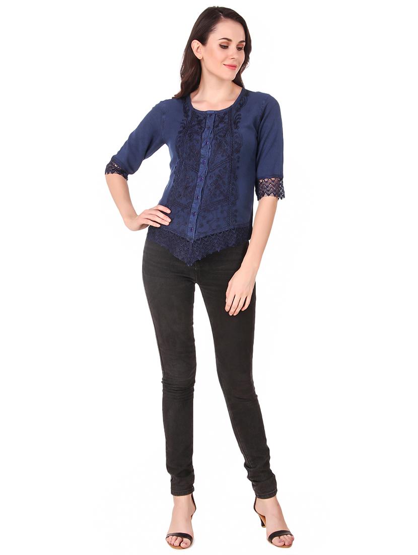 round neck embroidered laced detai top - 16684366 - Standard Image - 3