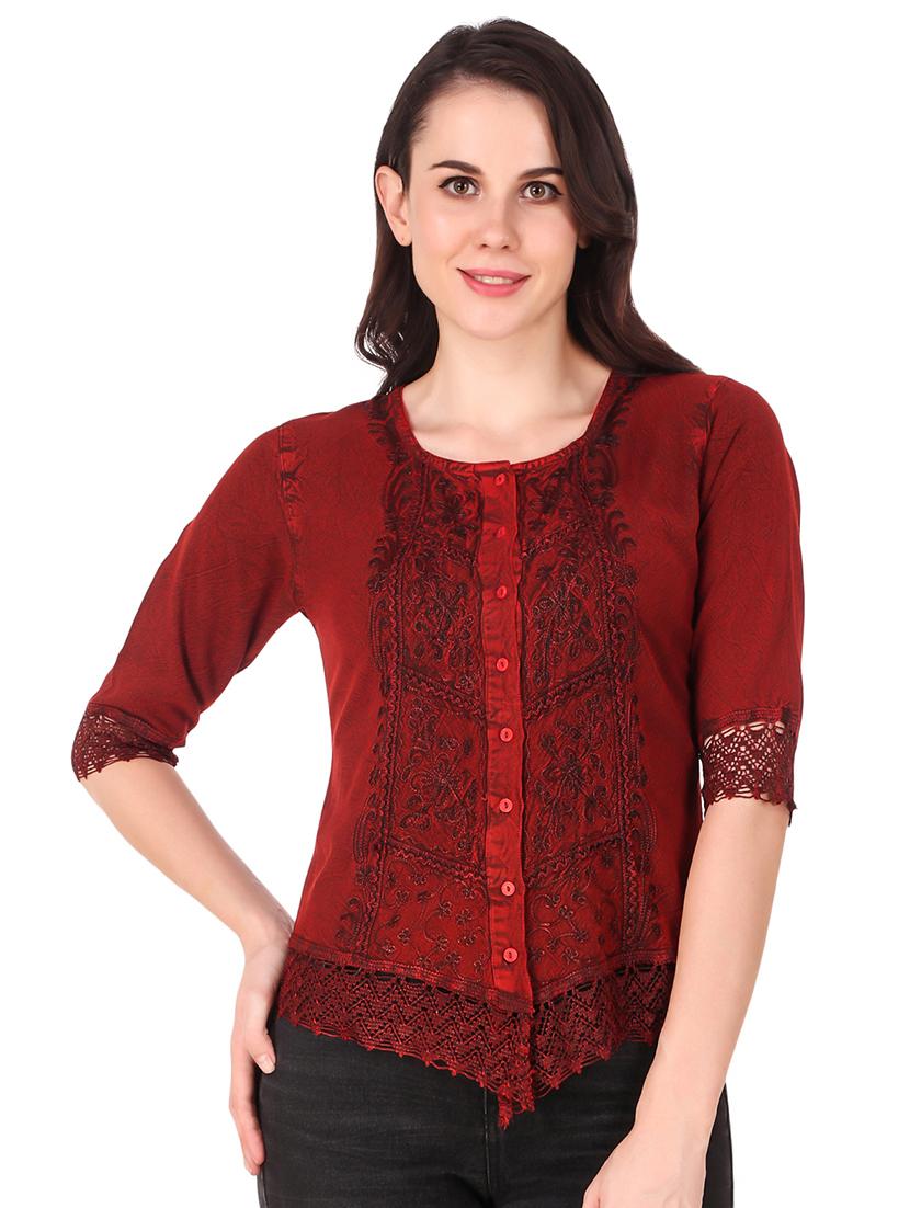 round neck embroidered laced detai top - 16684368 - Zoom Image - 0