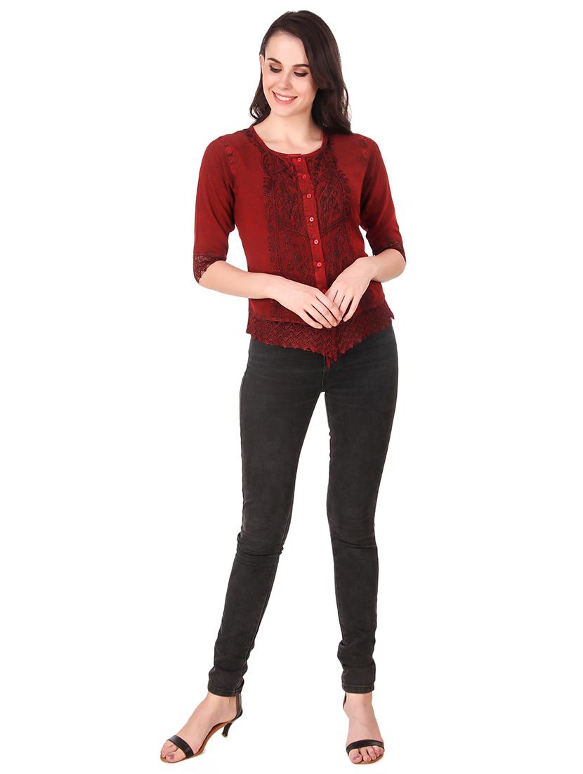 round neck embroidered laced detai top - 16684368 - Standard Image - 3