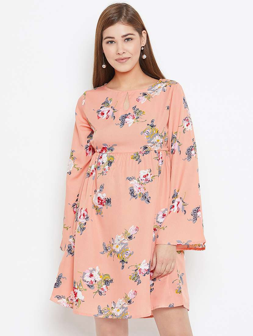 bell sleeved floral a-line dress