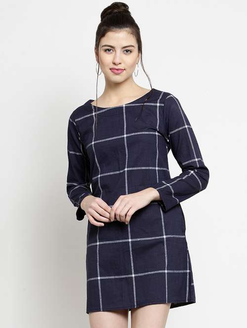 long sleeved checkered a-line dress - 16685151 -  Standard Image - 0