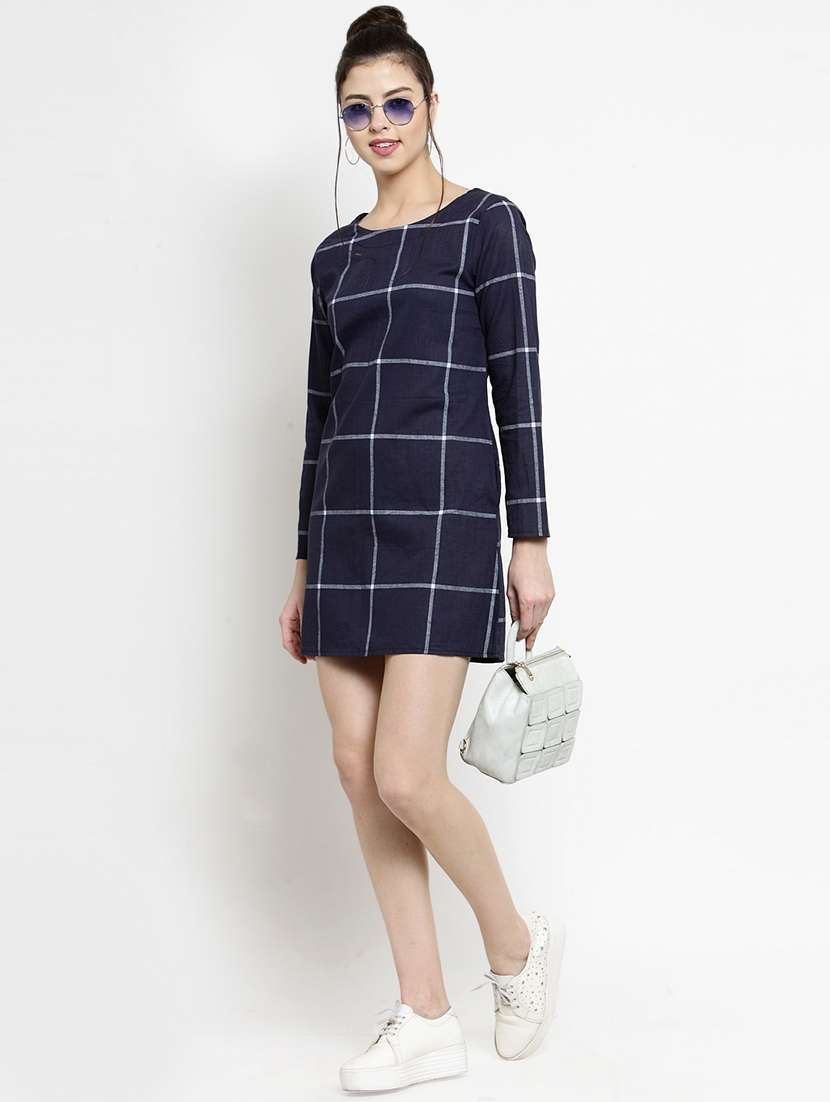 long sleeved checkered a-line dress - 16685151 - Standard Image - 3