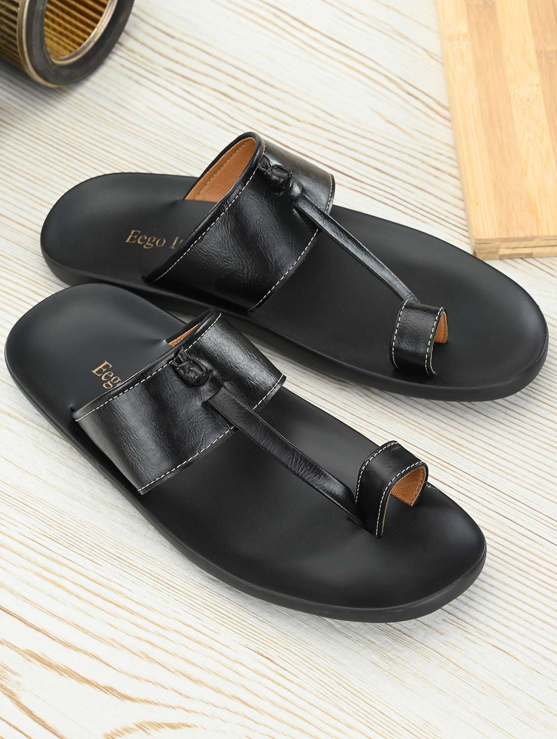 black leatherette kolhapuri slippers - 16685376 -  Standard Image - 3