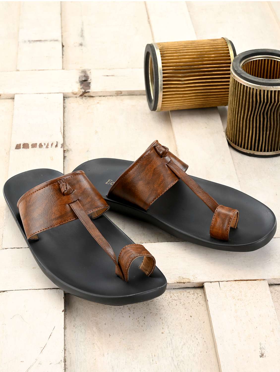 brown leatherette kolhapuri slippers - 16685381 - Standard Image - 3
