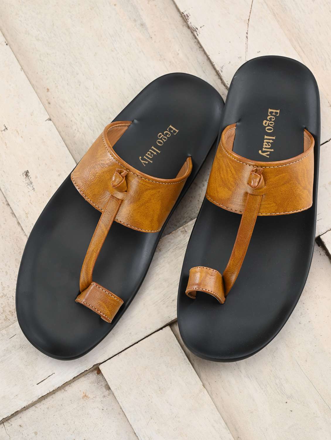 tan leatherette kolhapuri slippers - 16685406 - Standard Image - 3