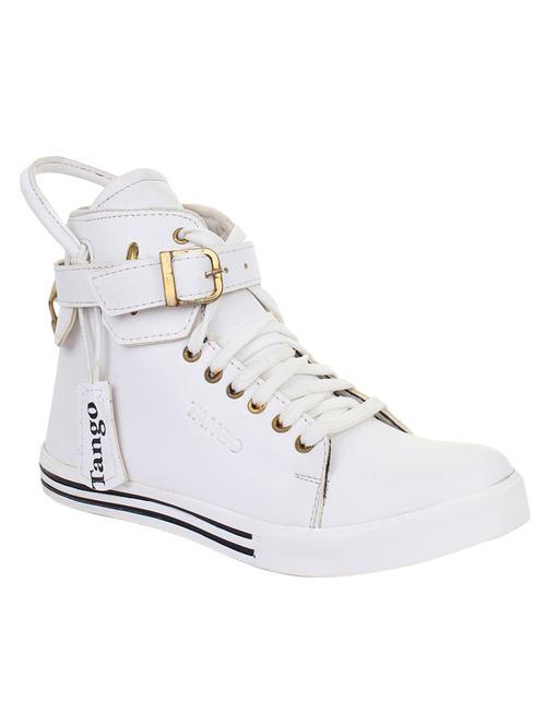 white leatherette lace up sneakers - 16685890 - Standard Image - 0
