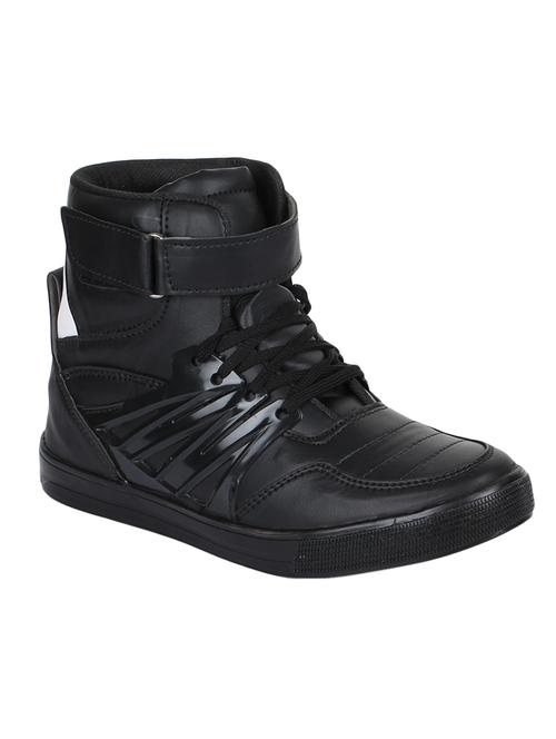 black leatherette lace up sneakers - 16685893 - Standard Image - 0